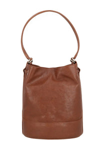 Zanellato women’s bag Monda brown tan leather bucket bag with rounded top handle and silver-toned hardware
