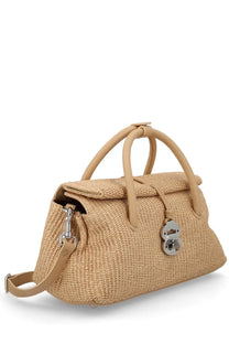 Beige woven straw zanellato borsa dotta vimini small handbag with leather handles and silver lock clasp
