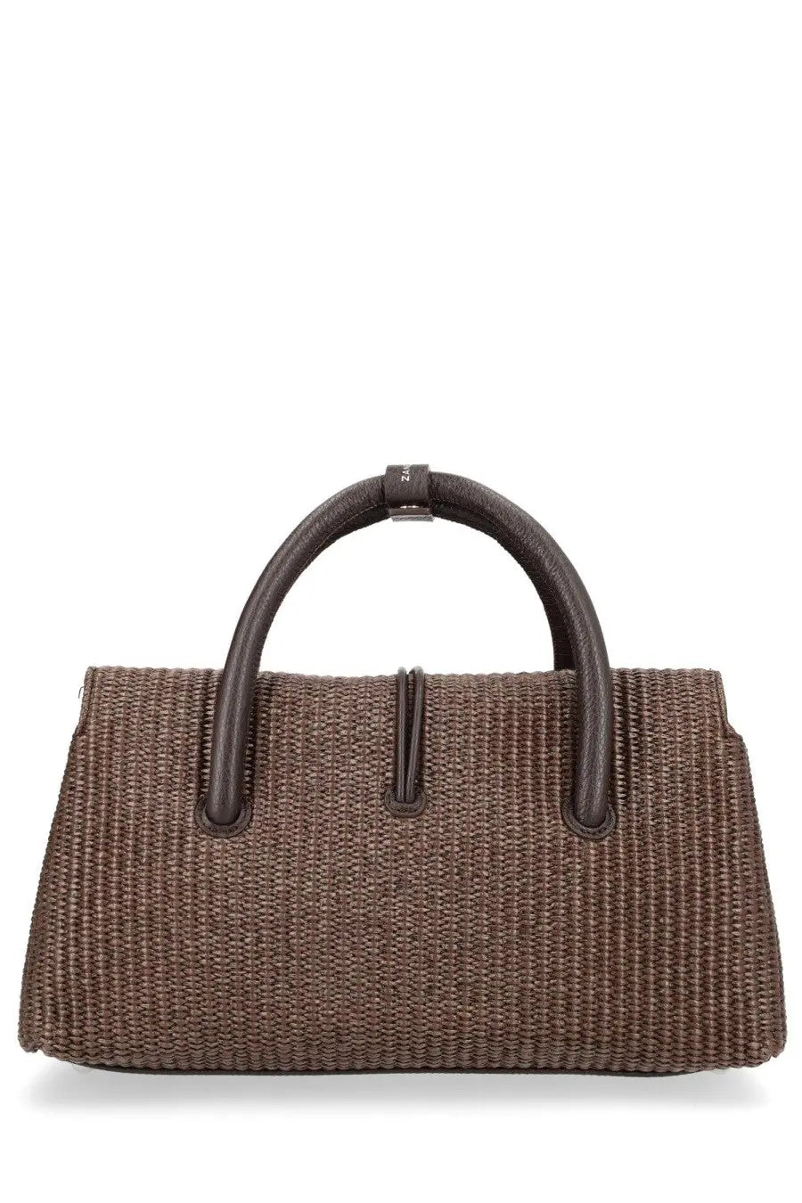 Zanellato women’s borsa dotta vimini small brown woven handbag with dark brown leather handles and minimalist design