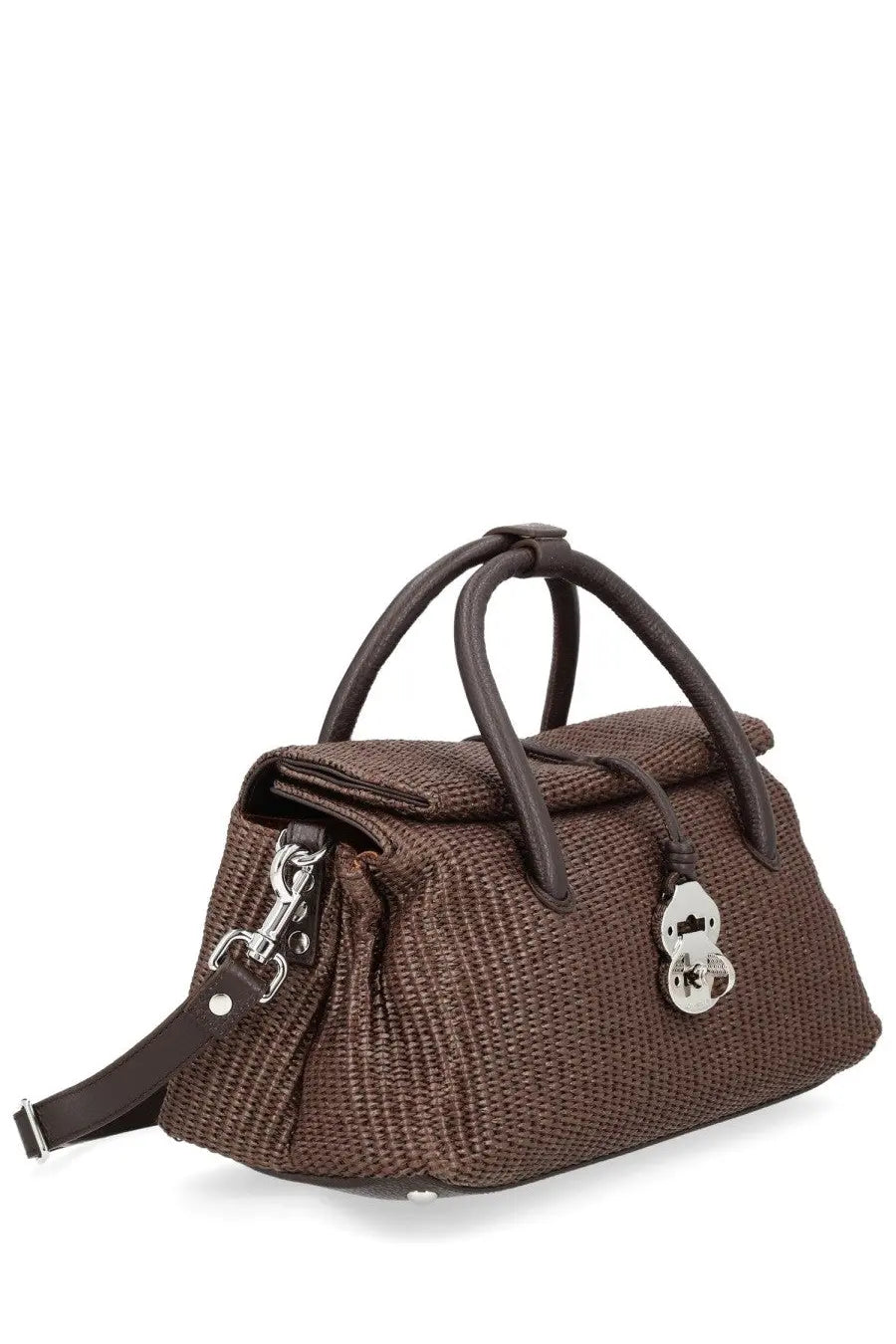 Zanellato women’s borsa dotta vimini small brown brown woven handbag with dark leather handles and silver clasp