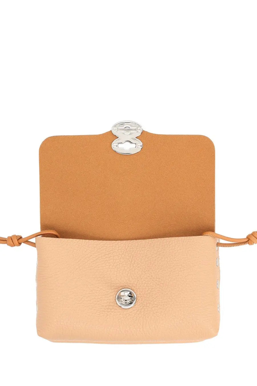 Zanellato women’s borsa lettera daily small beige leather crossbody pouch with silver metal clasp and button closure