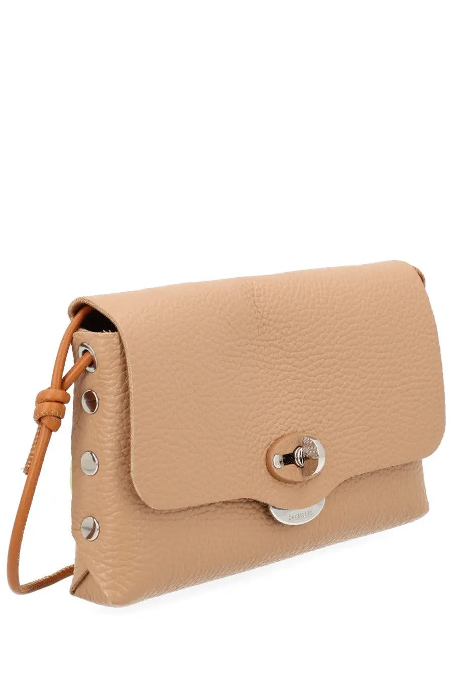 Zanellato women’s borsa lettera daily small beige textured leather crossbody clutch with silver clasp and adjustable strap