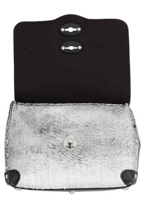 Zanellato women’s borsa postina cbi silver clutch with silver sequins black leather accents and metallic clasp