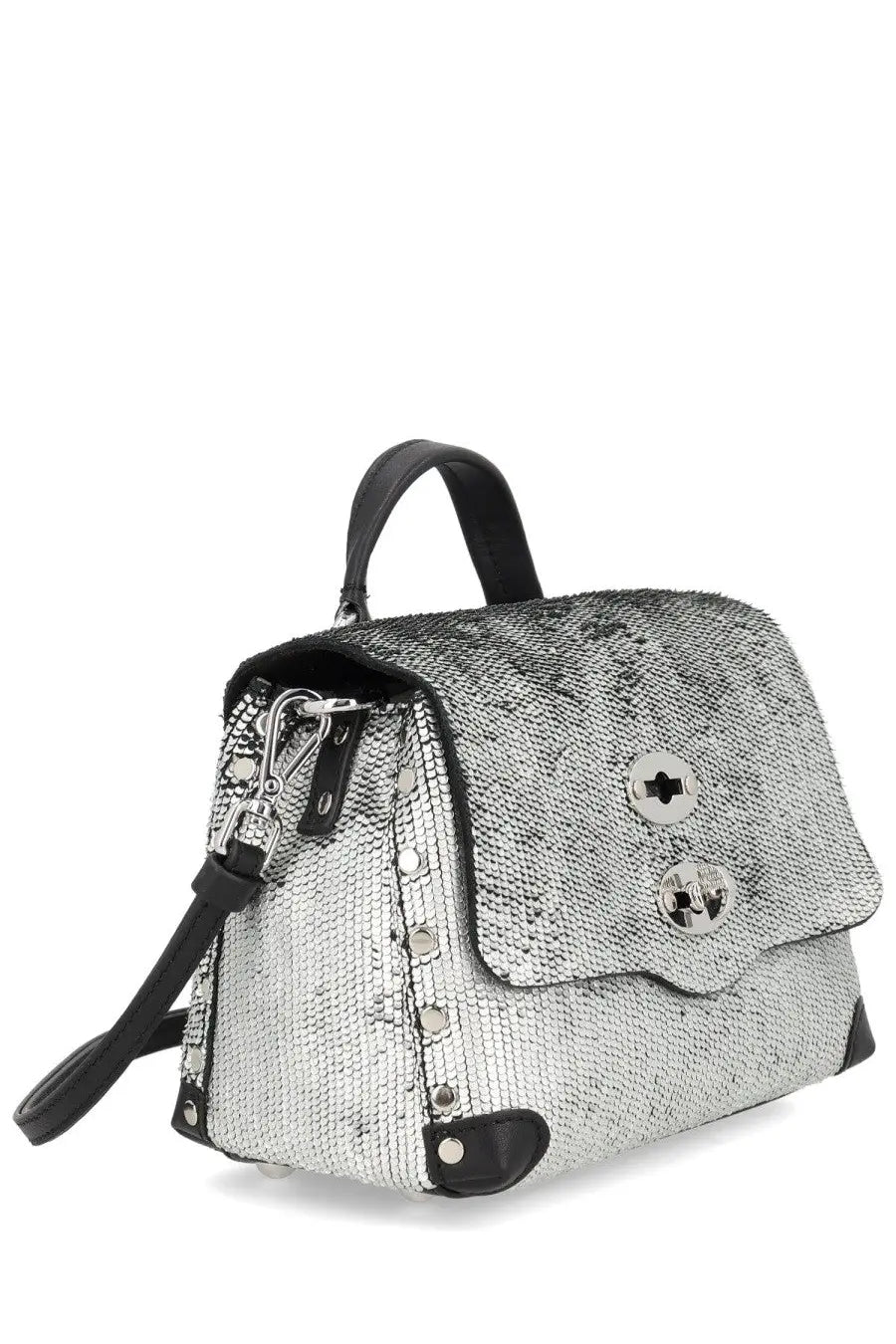 Zanellato womens borsa postina cbi silver mini backpack with silver snakeskin pattern black leather accents and hardware