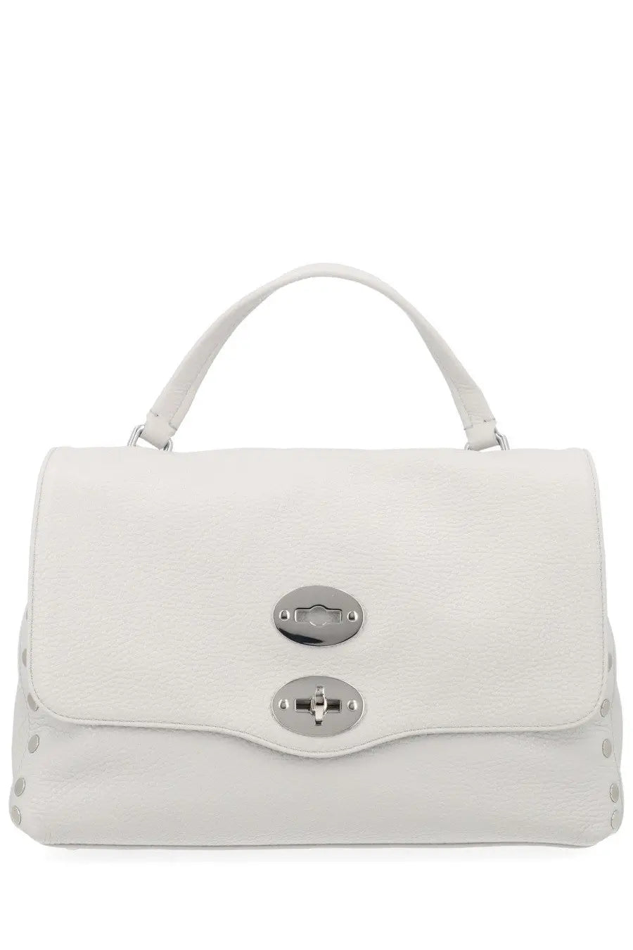 Zanellato women’s borsa postina small grey white leather satchel with silver toned metal clasps and handles