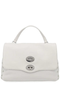 Zanellato women’s borsa postina small grey white leather satchel with silver toned metal clasps and handles