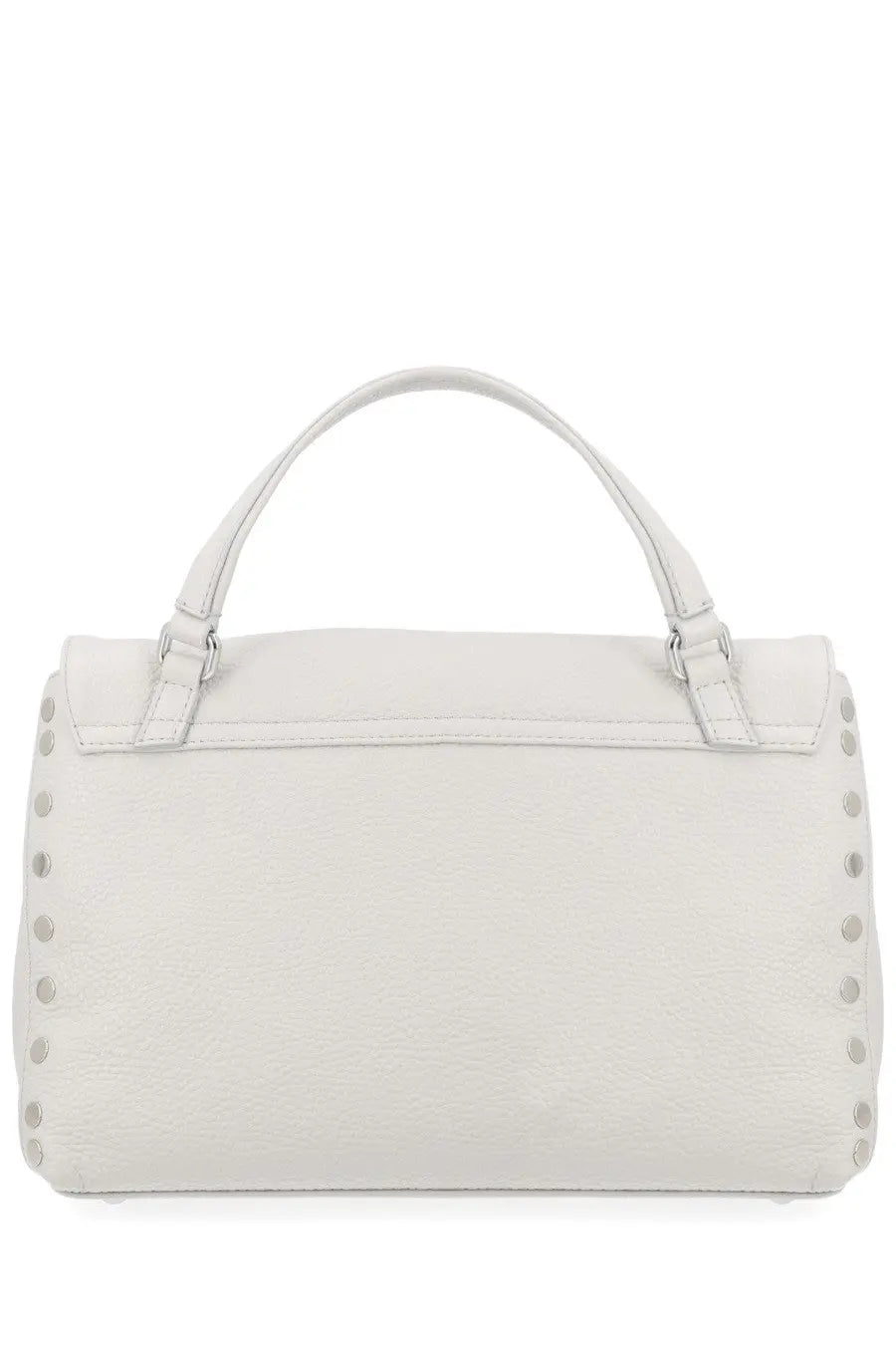 Zanellato women’s borsa postina small grey white leather satchel with silver toned studs and top handles