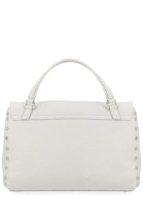 Zanellato women’s borsa postina small grey white leather satchel with silver toned studs and top handles