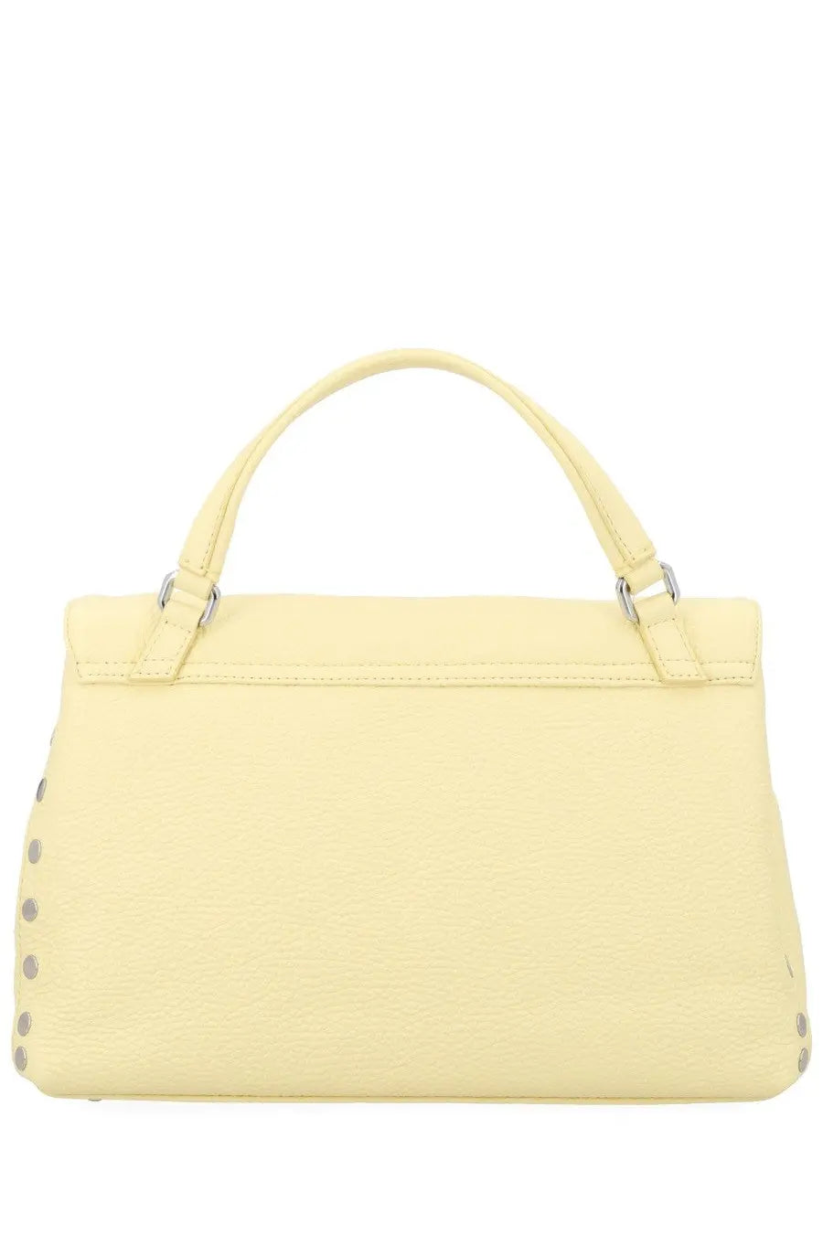 Zanellato women’s borsa postina small yellow pale leather handbag with silver toned studs along sides and matching handles