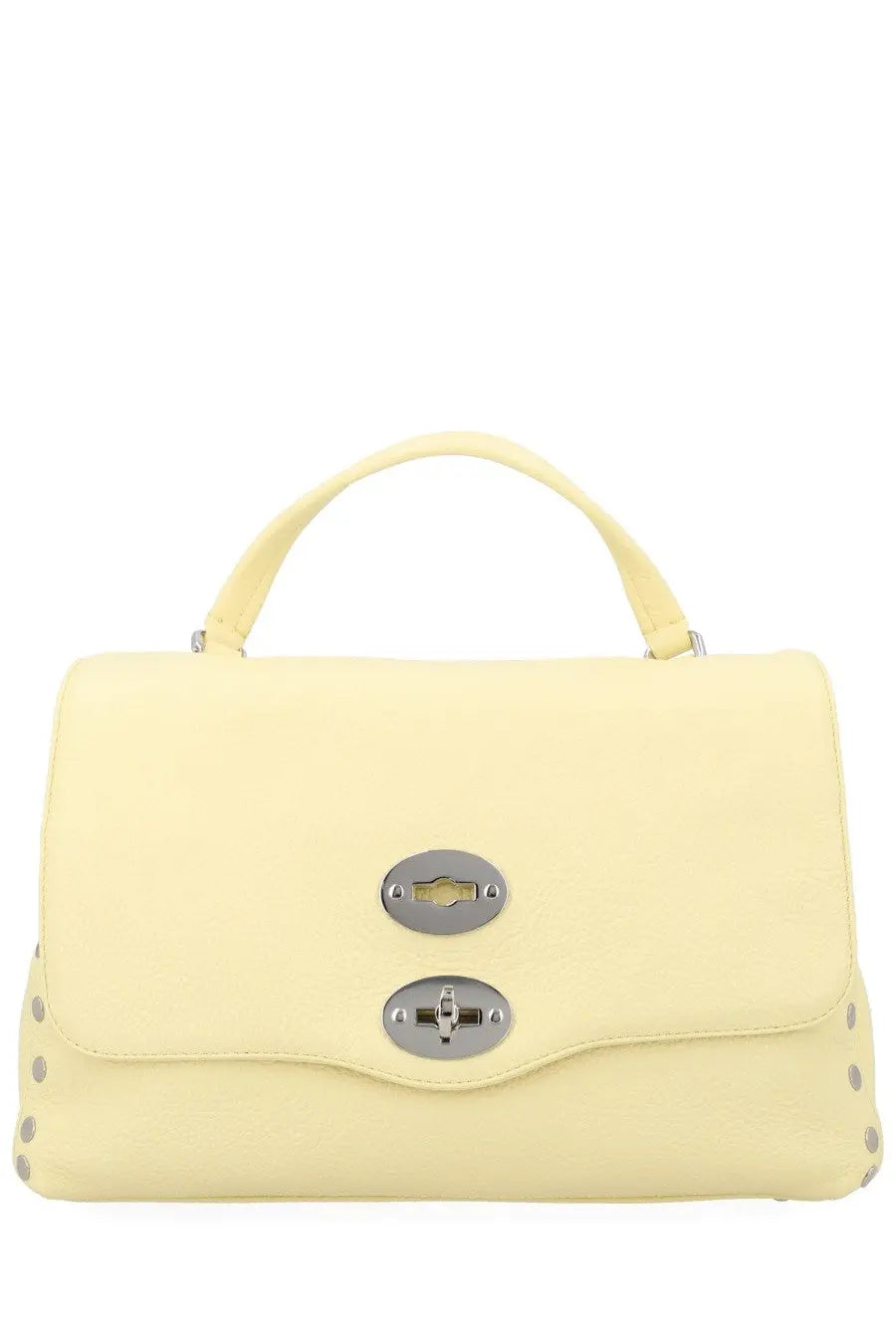 Zanellato women’s borsa postina small yellow pale leather satchel with silver metal hardware and decorative studs