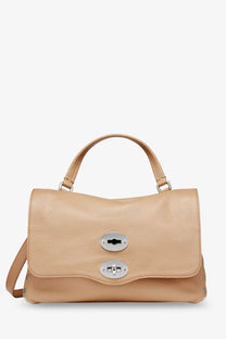 Beige zanellato women’s hammered leather satchel with silver toned hardware and top handle for daily use