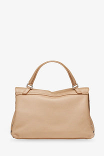 Beige pebbled leather satchel with top handles and silver toned hardware from zanellato hammer leather postina bag brown