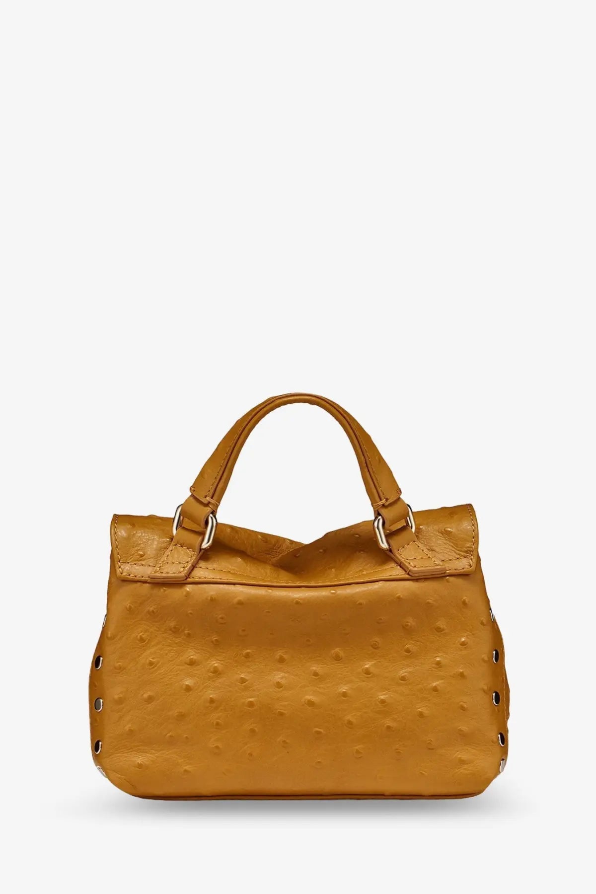 Zanellato women’s postina cactus leather crossbody brown mustard yellow ostrich embossed leather handbag with silver hardware
