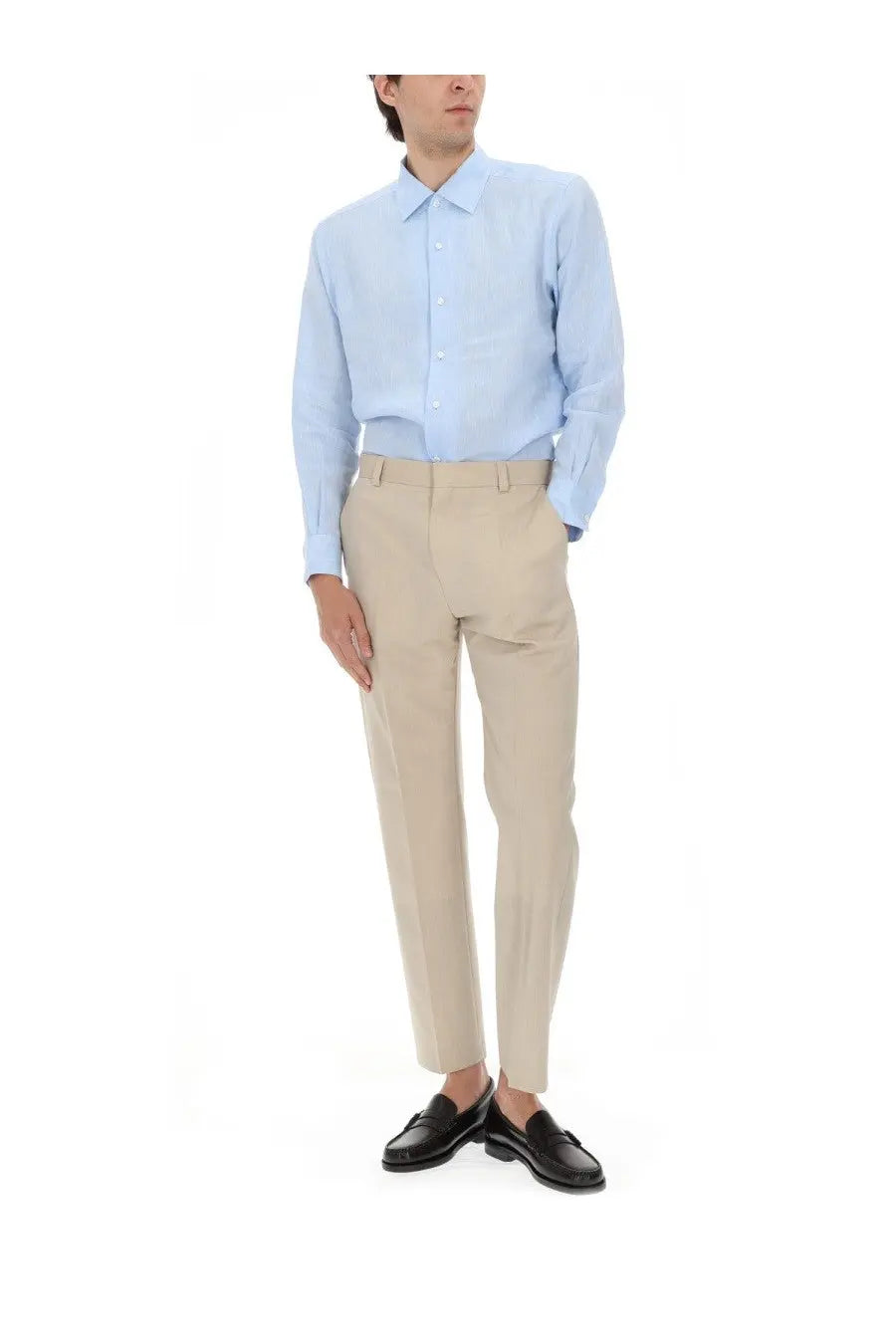 Zegna men’s camicia oasi blue long-sleeved light blue shirt made of lightweight textured fabric