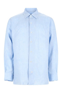 Zegna men’s camicia oasi blue light blue long-sleeved button-down shirt with classic collar and white buttons