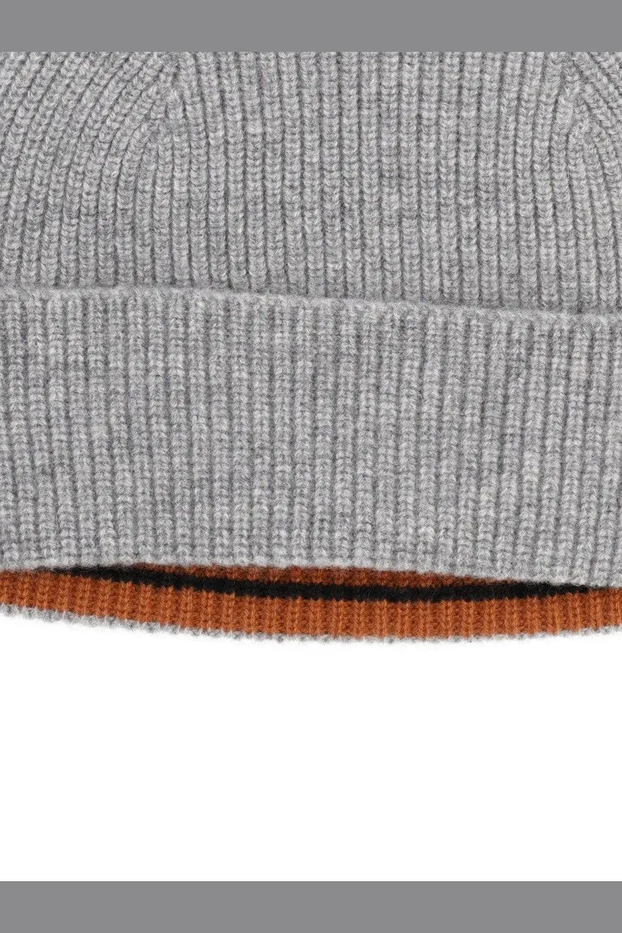 Zegna men’s cashmere beanie in grey ribbed knit with contrasting orange and black inner lining
