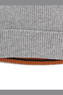 Zegna men’s cashmere beanie in grey ribbed knit with contrasting orange and black inner lining