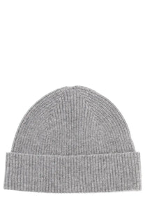 A soft heather gray ribbed knit cashmere beanie with a folded cuff from Zegna for men