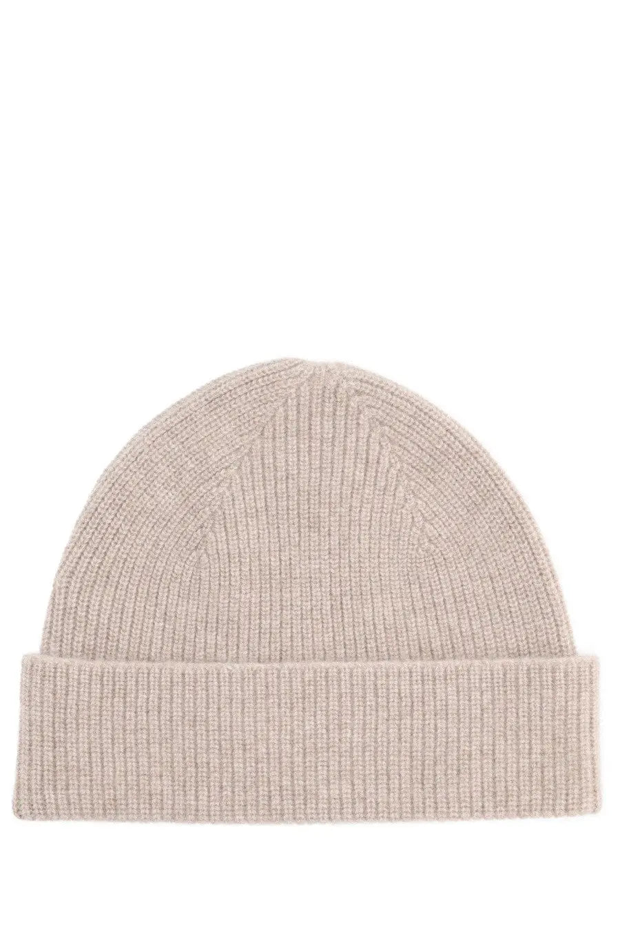 Beige ribbed knit cashmere beanie with folded cuff from zegna men’s cashmere oasis collection