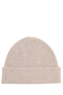 Beige ribbed knit cashmere beanie with folded cuff from zegna men’s cashmere oasis collection