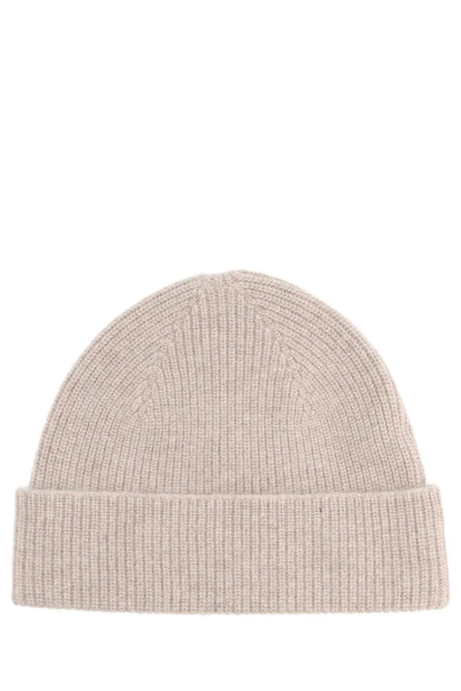 Beige ribbed knit cashmere beanie with folded cuff from zegna men’s cashmere oasis collection