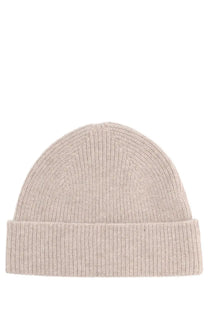 Beige ribbed knit cashmere beanie with folded cuff from zegna men’s cashmere oasis collection