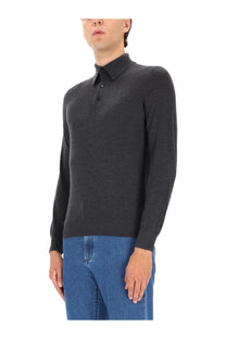 Black textured knit polo shirt with classic collar and three-button placket for men by zegna