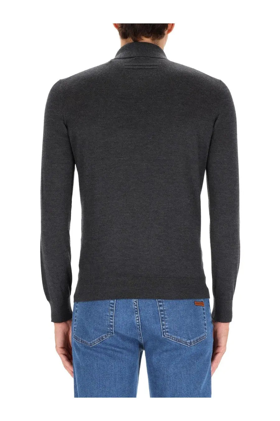 Dark gray textured knit turtleneck sweater made from cashmere by zegna for men in grey color