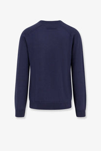Zegna men’s navy blue cashmere crewneck sweater with ribbed cuffs and hem ideal for casual wear