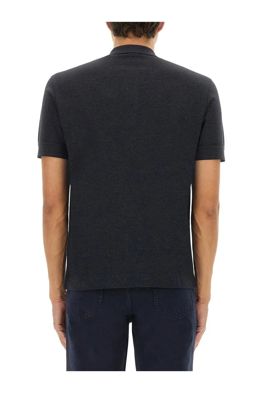 Zegna men’s cotton blend polo shirt in dark navy blue with short sleeves and subtle textured weave