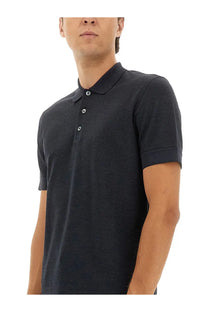 Zegna men’s black cotton blend polo shirt with textured fabric classic collar and buttoned placket