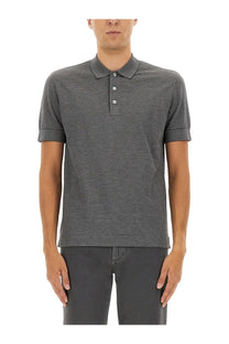 Zegna men’s cotton blend dark gray polo shirt with subtle woven pattern and white buttons for casual wear
