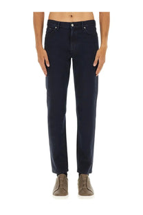Zegna men’s dark blue denim pants with straight-leg cut and classic five-pocket design in black