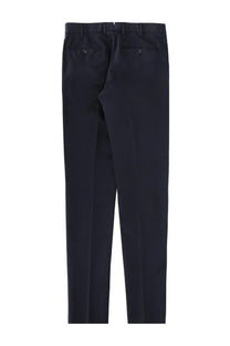 Dark navy blue tailored cotton trousers with sleek straight-leg cut and subtle stitching details by zegna