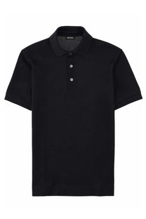 Zegna men’s black polo shirt with classic collar and short sleeves made of cotone seta fabric