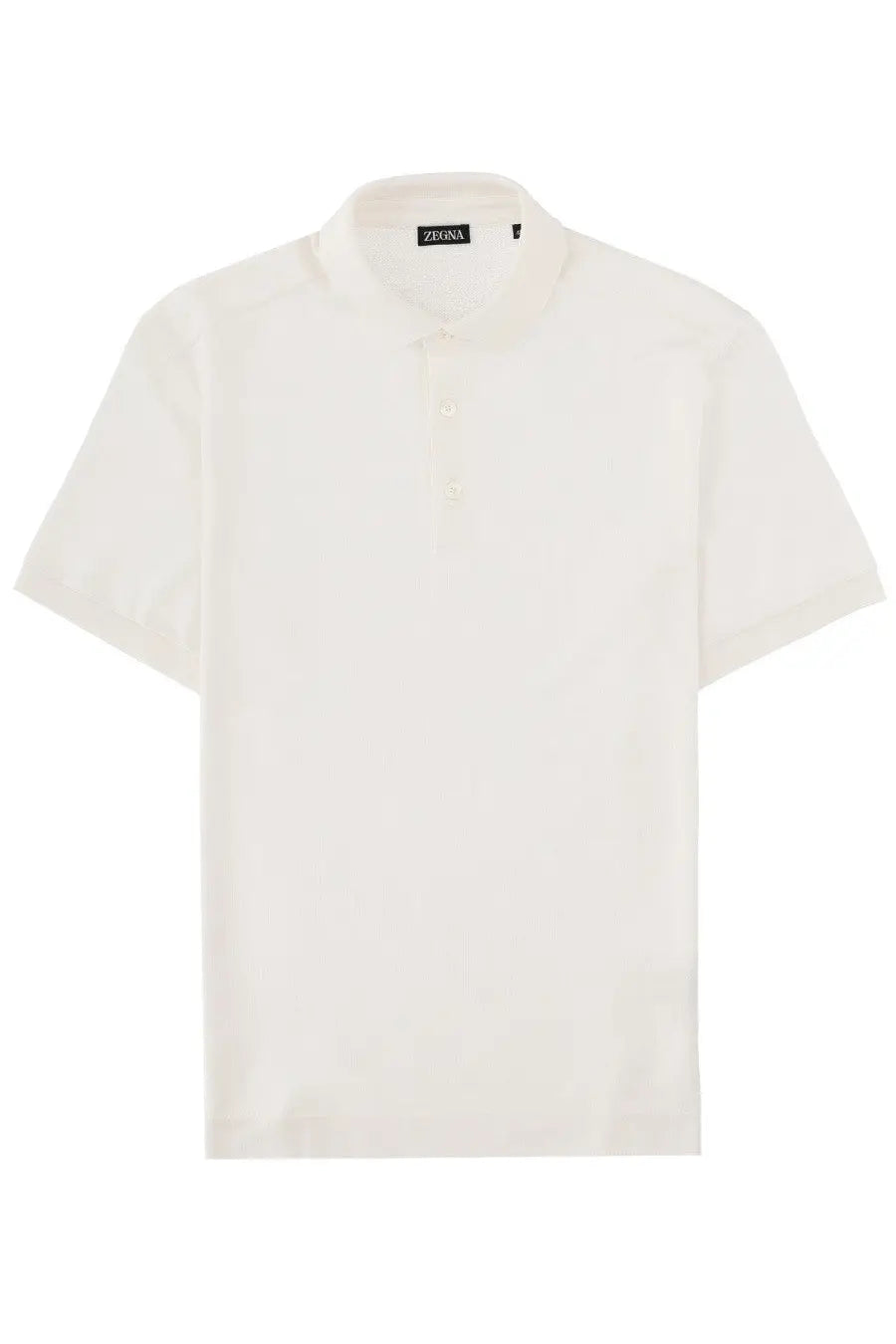 A crisp white zegna men’s polo shirt in cotone seta with short sleeves and classic collar and button placket
