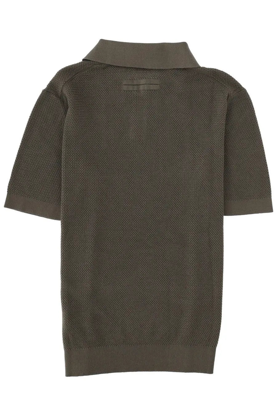 Olive green short-sleeved knit polo shirt with textured weave and ribbed collar cuffs and hem by zegna cotone gray