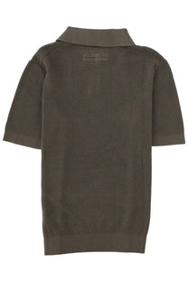 Olive green short-sleeved knit polo shirt with textured weave and ribbed collar cuffs and hem by zegna cotone gray