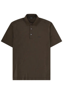 Zegna men’s regular fit polo shirt in dark brown with short sleeves classic collar and subtle button placket
