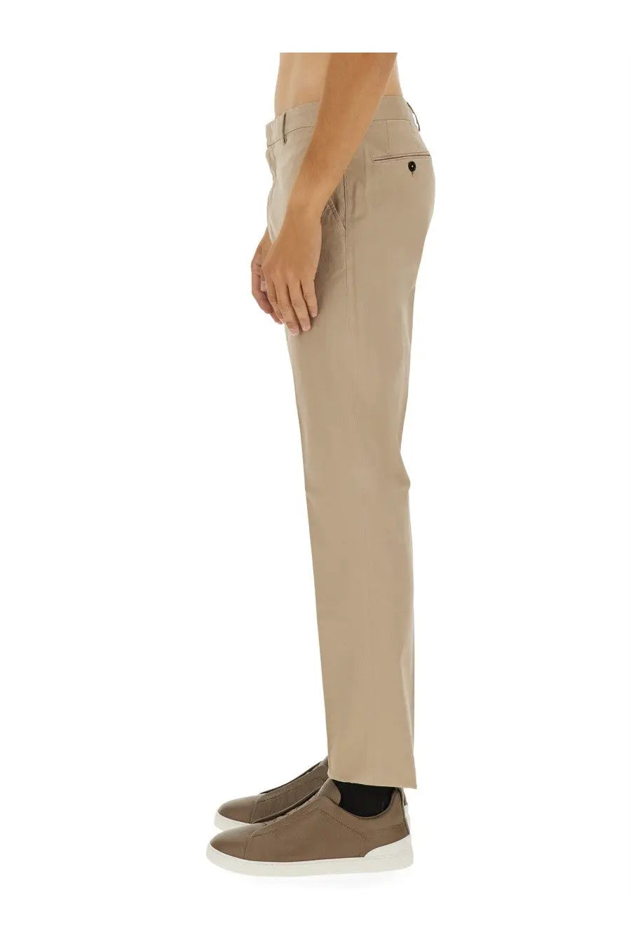 Zegna men’s premium cotton beige chino trousers with sleek straight-leg cut and subtle stitching details