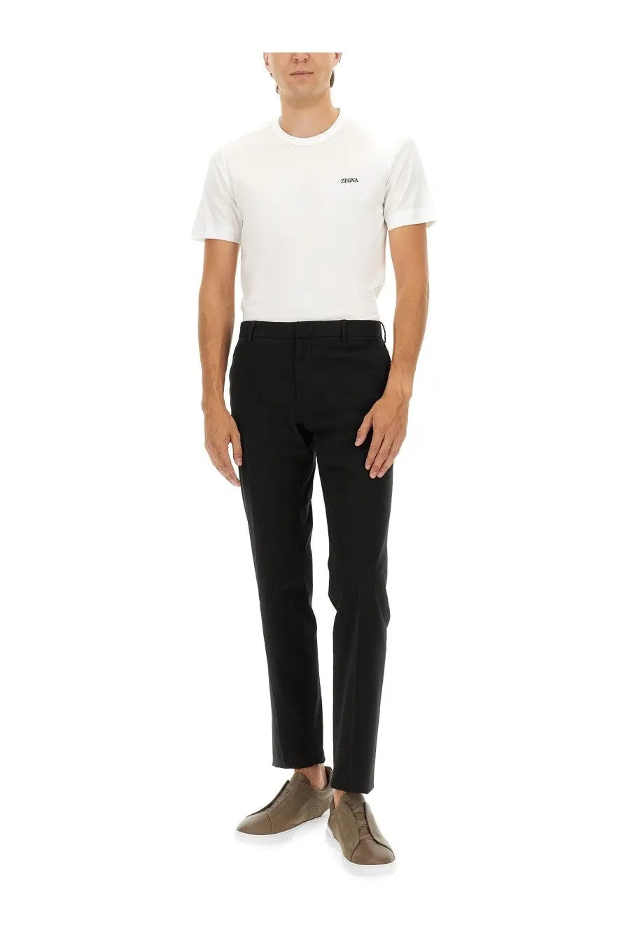 Zegna men’s premium cotton black tailored trousers with sleek straight-leg cut and subtle creases