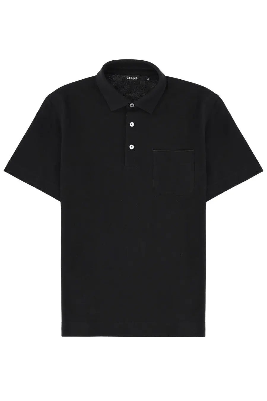 Zegna men’s regular fit black polo shirt with short sleeves chest pocket and white buttons