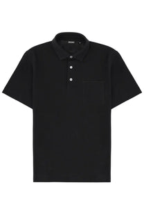 Zegna men’s regular fit black polo shirt with short sleeves chest pocket and white buttons