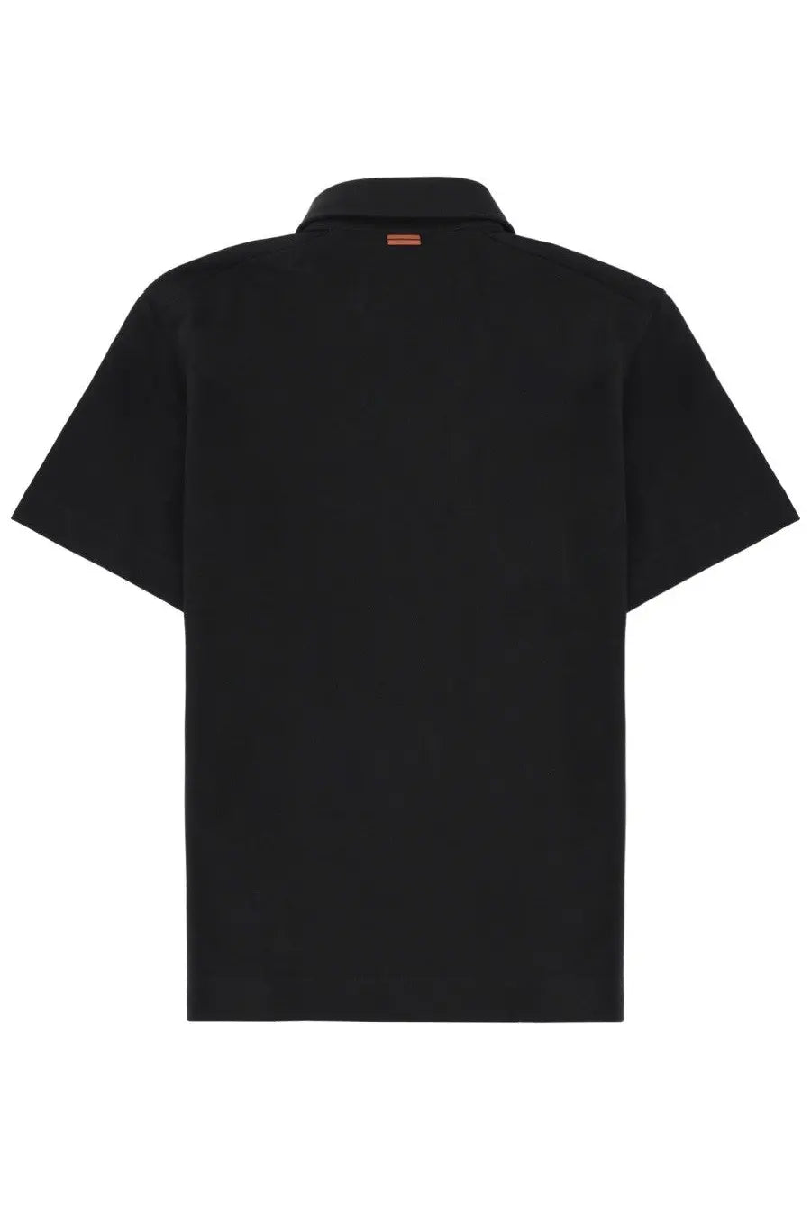 Black zegna men’s regular fit polo shirt with short sleeves and subtle orange tag at the collar