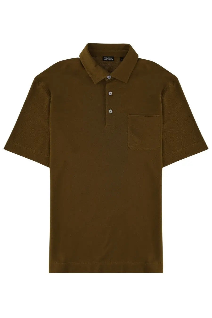 Zegna men’s regular fit olive green polo shirt with short sleeves classic collar and chest pocket