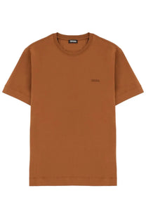 Zegna men’s rust-colored minimalist cotton t-shirt with subtle embroidered logo and small neckline tag