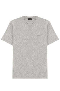 Zegna men’s grey heathered cotton t-shirt with small embroidered logo and branded neckline tag