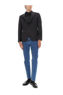 Zegna men’s shirt jacket grey in black tailored fabric with sleek modern cut and subtle texture