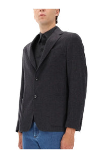 Zegna men’s shirt jacket grey dark gray textured wool blazer with notched lapels and two front buttons