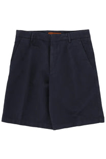 Navy blue pleated Zegna men’s shorts in cotone with belt loops and an orange inner waistband